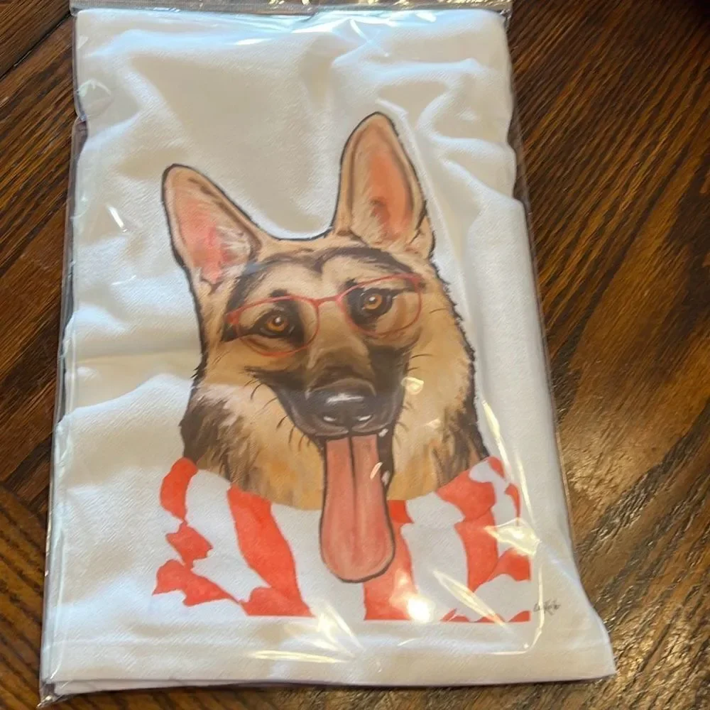 Hippie Hound Studios Christmas Dog Towel “German Shepherd” Holiday Towel Set 2 N